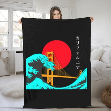 Discover Vaporwave Aesthetic Japan Golden Gate Bridge Fleece Blankets