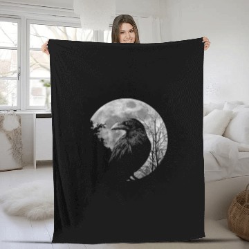 Discover Mystic Black Crow Artwork Full Moon Raven Fleece Blankets