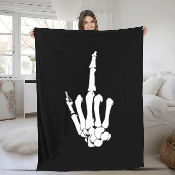 Discover Skeleton middle finger Fleece Blankets