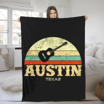 Discover Retro Austin Texas Guitar Vintage Lone Star State Fleece Blankets