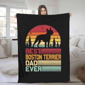 Discover Retro Vintage Best Boston Terrier Dad Ever Fleece Blankets