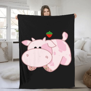 Discover Strawberry Cow birthday chirstmas present trend Fleece Blankets