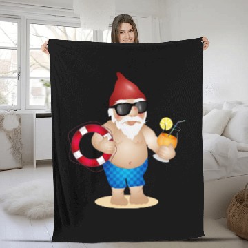 Discover Garden gnome with swimming trunks and lifebuoy Fleece Blankets
