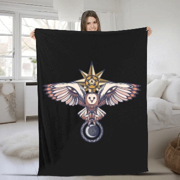 Discover Celestial Barn Owl Tribal Sun Moon Fleece Blankets