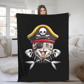 Discover Cat Pirate Jolly Roger Flag Skull Crossbones Capta Fleece Blankets