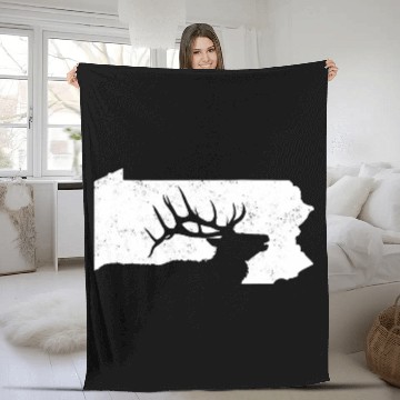Discover Pennsylvania Elk Hunting Bull Elk PA State Shape Fleece Blankets