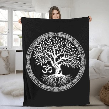 Discover Tree of Life with Om Symbol Yoga Fleece Blankets
