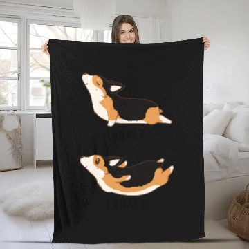 Discover Womens Inhale Exhale Yoga Tri Color Corgi Fleece Blankets