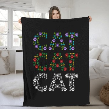 Discover Cat mom and cat dad funny cat paws and fish bone Fleece Blankets