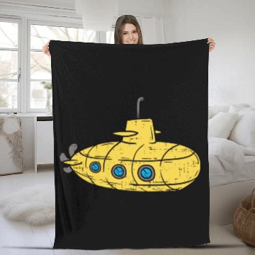 Discover Us Navy Yellow Cartoon Submarine Cute Submariner B Fleece Blankets