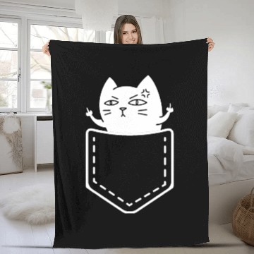 Discover cat in pocket giving middle finger Fleece Blankets