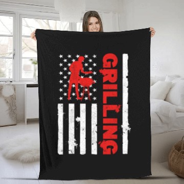 Discover BBQ Party American Flag USA Grilling Funny Fleece Blankets
