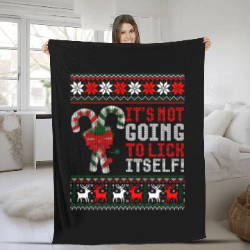 Discover Its Not Going To Lick Itself Candy Cane Ugly Sweat Fleece Blankets