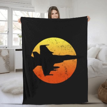 Discover F-18 Hornet Silhouette Retro Sunset Military F18f1 Fleece Blankets