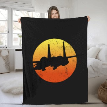 Discover F-15 Eagle Silhouette Retro Sunset Military F15 Fleece Blankets