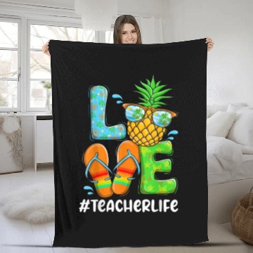 Discover Summer Love Teacher life Love Pineapple Fleece Blankets