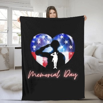 Discover Memorial Day Soldier Red White Blue Flag Heart Fleece Blankets