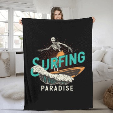 Discover Skeleton Surfing Paradise Waves Surfer Fleece Blankets