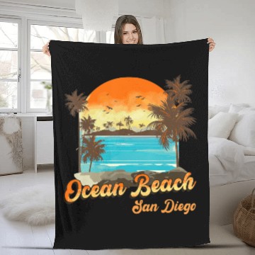 Discover Ocean Beach San Diego Summer Vacation Sunset Palm Fleece Blankets