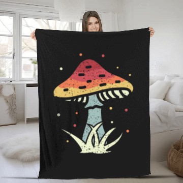 Discover Mushrooms Vintage Retro Mushroom Hunter Gift Fleece Blankets