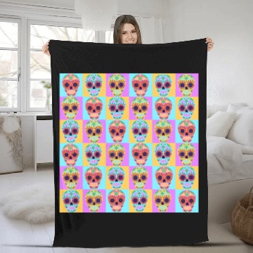 Discover Day of the Dead Pop Art Print Fleece Blankets