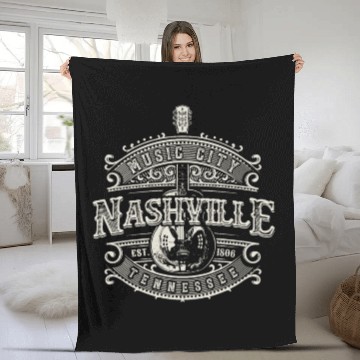 Discover Music City Nashville Guitar Fleece Blankets