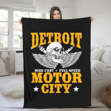 Discover Detroit Motor City, Ride Fast, Full Speed Fleece Blankets