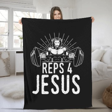 Discover Funny Reps 4 Jesus Religious Gym Weightlifting Mot Fleece Blankets
