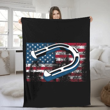 Discover Cool Horseshoe Pitching USA Flag Funny US Pitcher Fleece Blankets