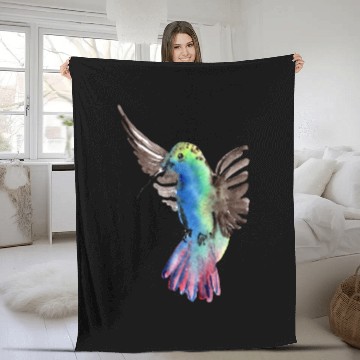 Discover Colorful Watercolor Hummingbird flying pink Fleece Blankets