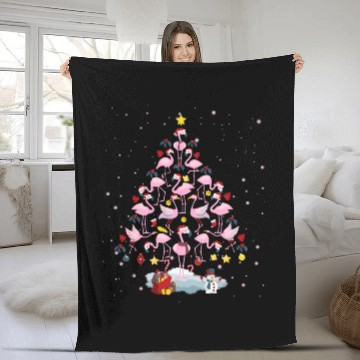 Discover Flamingo Christmas Tree Funny Flamingo Lover Xmas Fleece Blankets