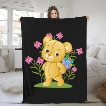 Discover The sweet teddy bear holding a bucket Fleece Blankets