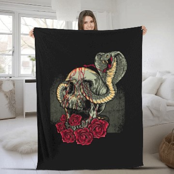 Discover Skull Snake Roses Scary Horror Fleece Blankets