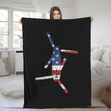 Discover CH47 Chinook Military Helicopter American Flag Fleece Blankets