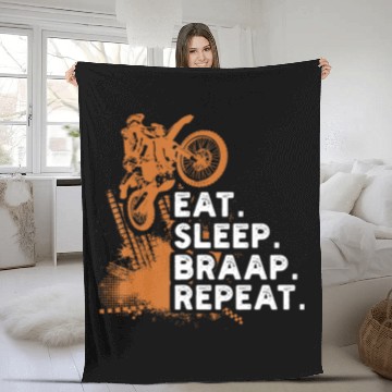 Discover Eat Sleep Braap Repeat Funny Dirt Bike Fleece Blankets