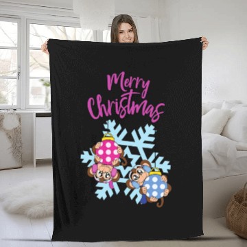 Discover Merry Christmas Balls Holiday Funny Monkey Snow Wi Fleece Blankets