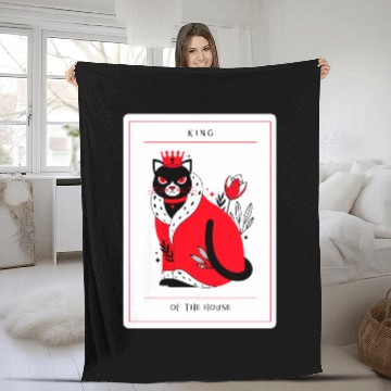 Discover Pampered Black Cat, King of The House, Cat Owners Fleece Blankets