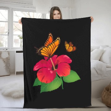 Discover Hibiscus Flower and Monarch Butterfly Nature Fleece Blankets