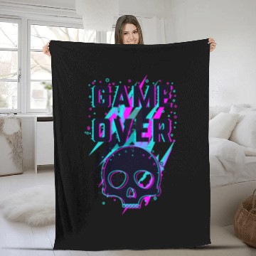 Discover Retro Game Over Purple Lightning Skull Fleece Blankets