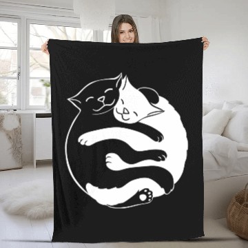 Discover Ying Yang Cat Fleece Blankets Kitty Cute Funny Hugging Cats