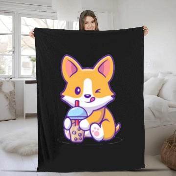 Discover Cute Fox Kawaii Drinking Starbucks Fleece Blankets