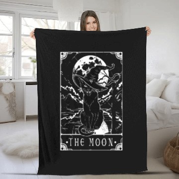 Discover Tarot Card Moon And Black Cat Witch Hat Halloween Fleece Blankets