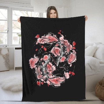 Discover Japanese Koi Fish I Koi Carp Pond Japan Tattoo Fleece Blankets