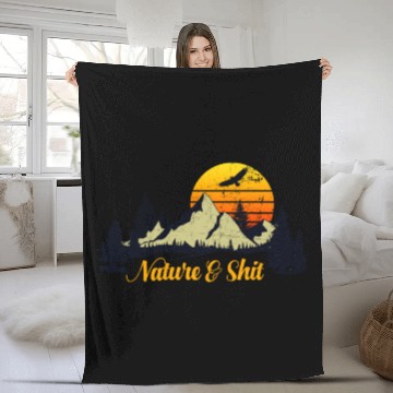 Discover Nature And Shit Camping Mountain Retro Sunset Fleece Blankets