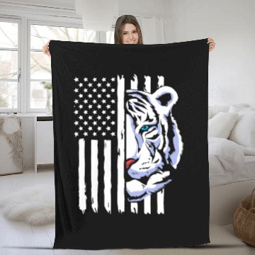 Discover 4th Of July American Flag White Tiger Fleece Blankets