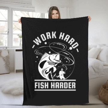 Discover Work Hard Fish Harder | Fishing Fleece Blankets For Men