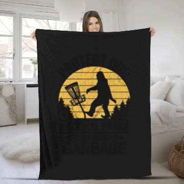 Discover Protect Our National Parks Retro Bigfoot Disc Golf Fleece Blankets