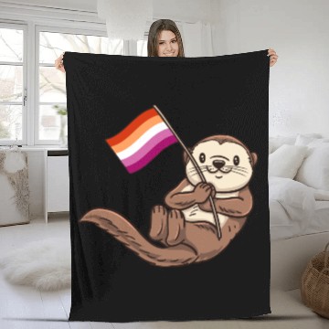 Discover Lesbian Sea Otter With Orange Pink Lesbian Fleece Blankets