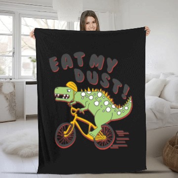 Discover Eat My Dust Tyrannosaurus rex Riding Bicycle Fleece Blankets