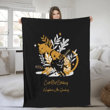 Discover Cats Out Stalking Gold Cat and Black Cat Tri blend Fleece Blankets